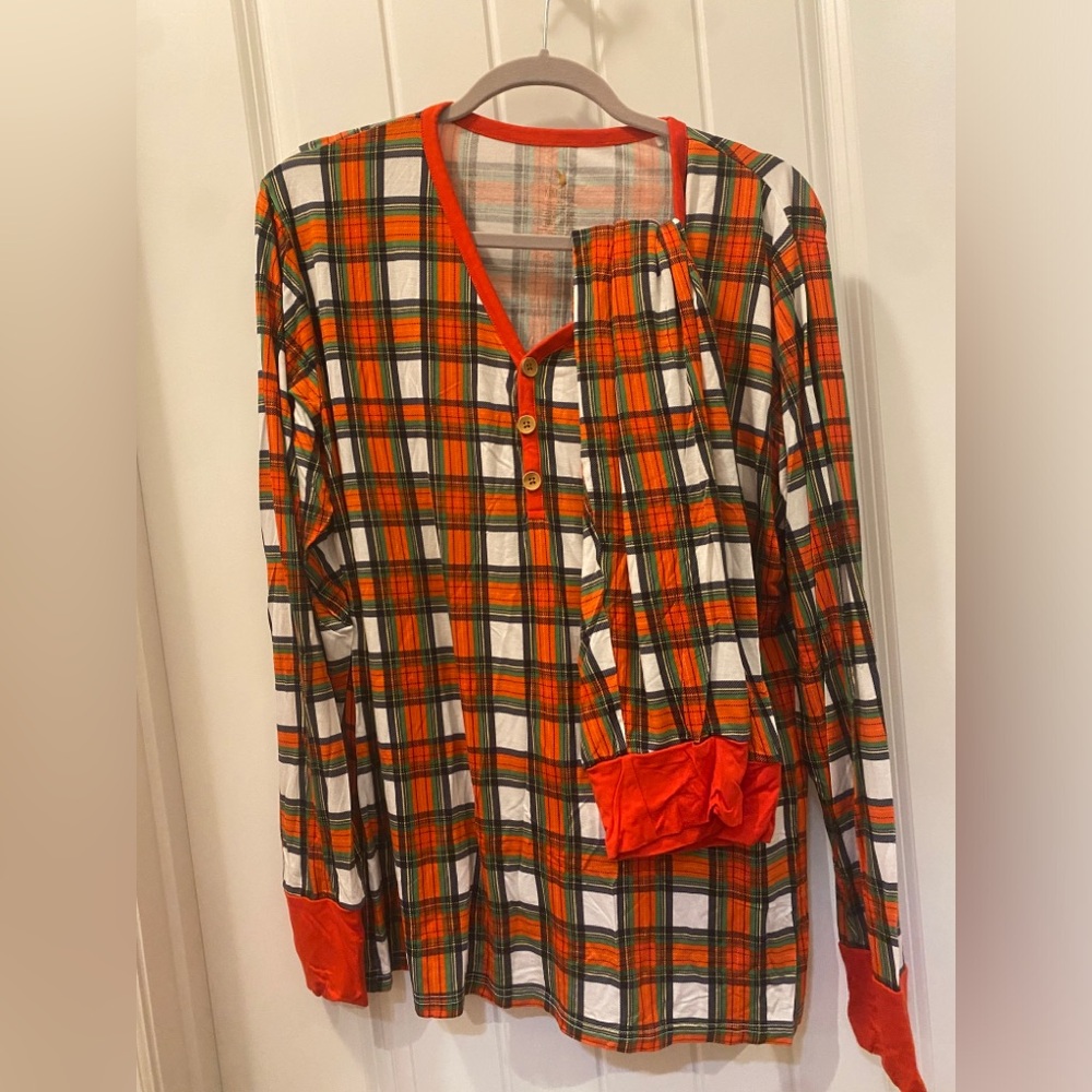 Kiki and Lulu 2pc Christmas plaid bamboo mom lounge set XL